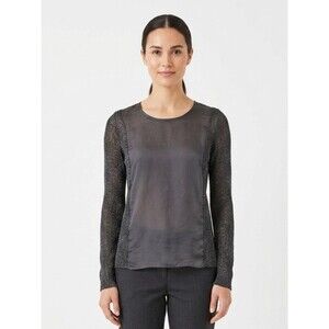 Pins and Needles Mixed Media Metallic Knit & Silk-Feel Top Size Small